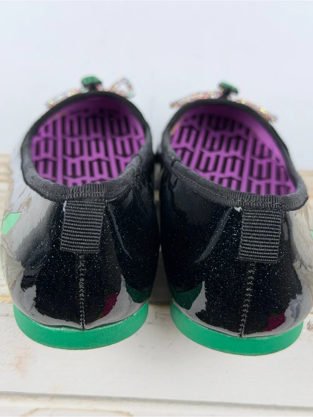 Wicked black glitter ballet flats green flying monkey graphics Size 3